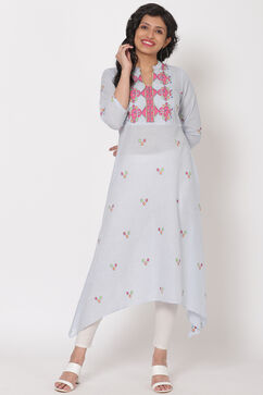 Light Blue Cotton A-Line Kurta image number 6