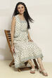 Off-White Cotton Printed Tiered Dress
