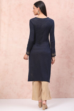 Blue Acrylic Straight Kurta image number 4