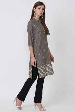 Olive Green Cotton And Cambric Straight Kurta image number 2
