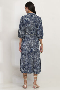 Indigo Cotton Printed Tiered Dress image number 3