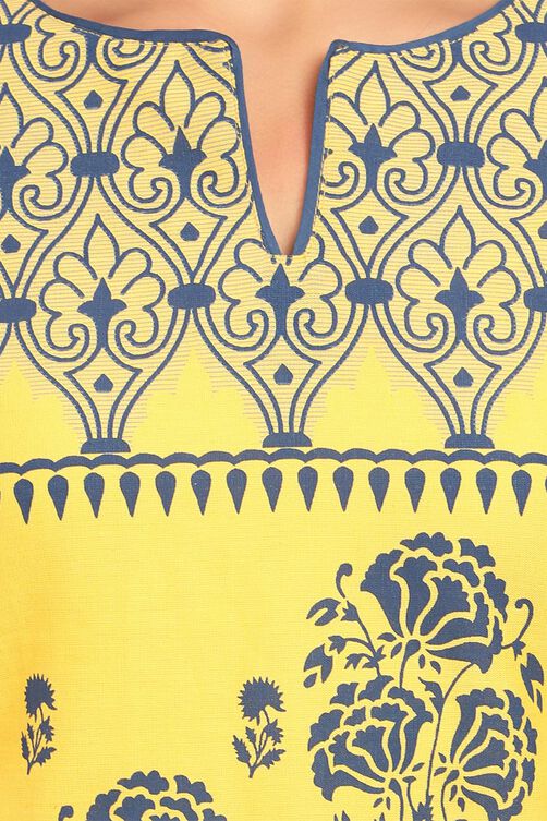 Yellow Asymmetric Cotton Kurta image number 4