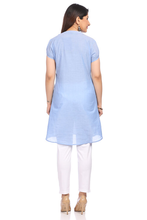 Light-Blue Chambray A-Line Kurta image number 4