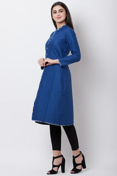 Blue Cotton And Flex A Line Jacket image number 6