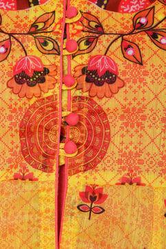 Yellow & Pink Reversible Anarkali Polyester Kurta image number 1