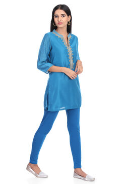Teal Blue Straight Poly Cotton Indie Top image number 2