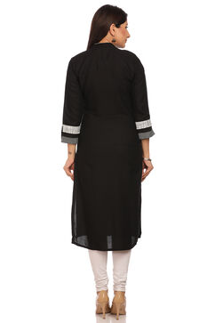 Black Asymmetric Cotton Kurta image number 3