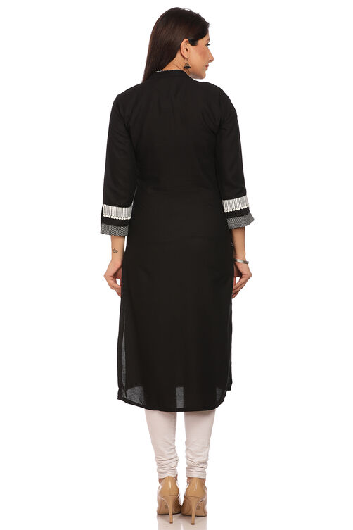 Black Asymmetric Cotton Kurta image number 3