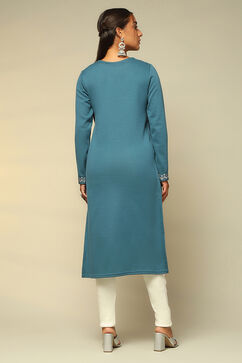 Blue Cotton Blend Straight Kurta image number 3