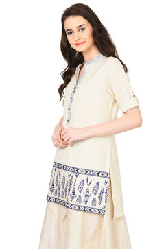 Ivory & Indigo A-Line Cotton Flex Kurta image number 3