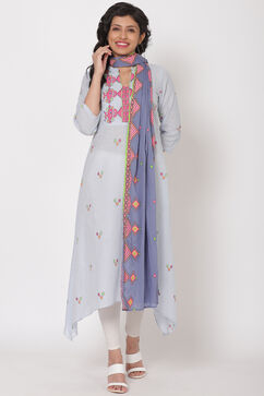 Light Blue Cotton A-Line Kurta image number 4