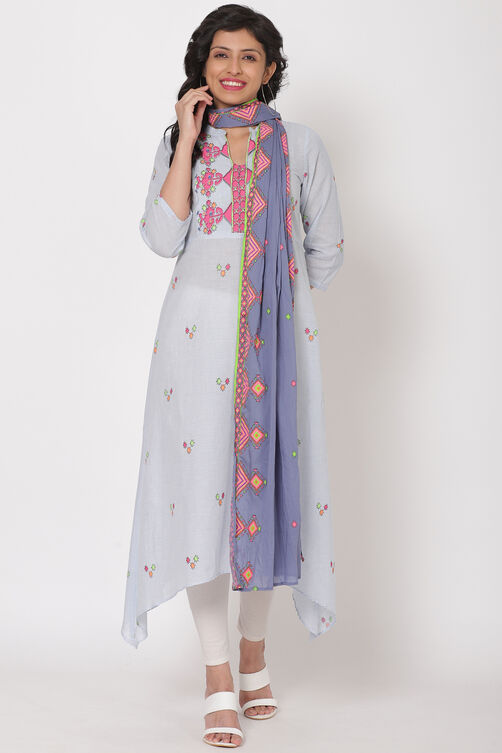 Light Blue Cotton A-Line Kurta image number 4
