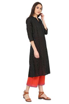 Black A-Line Cotton Kurta image number 3
