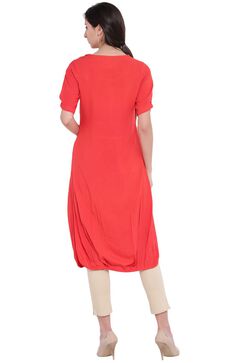 Red Viscose Straight Kurta image number 4