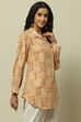Mustard Yellow Printed Shirt-Style Kurti image number 4