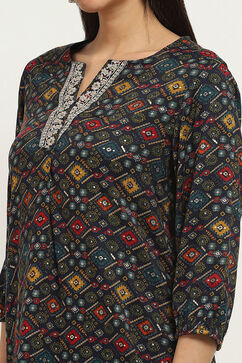 Blue Viscose Blend Printed Straight Top image number 1