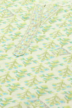 White & Green Cambric Printed Straight Kurta image number 1