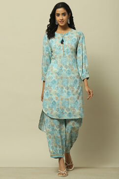 Blue Printed Straight Co-ord Set image number 6