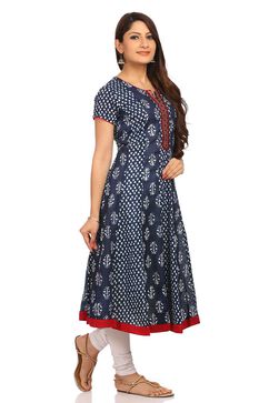 Indigo Flared Cotton Kurta image number 1