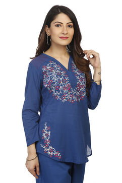 Indigo Cotton Asymmetric Kurta image number 3