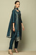 Blue Yarn Dyed Straight Suit Set image number 5
