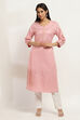 Peach-Colored Printed Straight Kurta image number 5