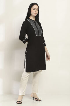 Black Viscose Rayon Straight Kurta image number 4
