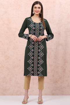 Olive Green Acrylic Straight Kurta image number 3