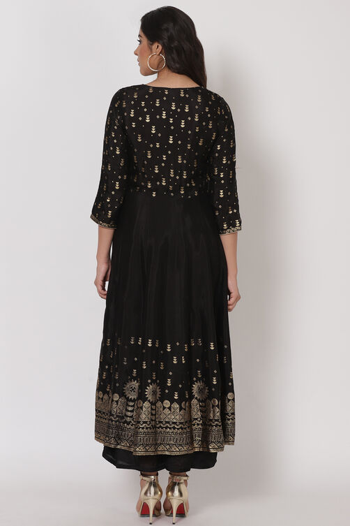 Black Viscose Kalidar Kurta image number 5