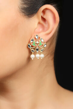 Green Enamel And Pearls Earrings image number 0