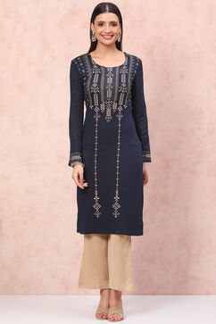 Blue Acrylic Straight Kurta image number 0