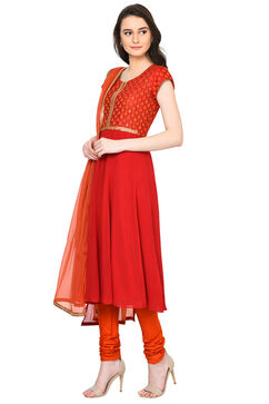 Red Anarkali Viscose Suit Set image number 3