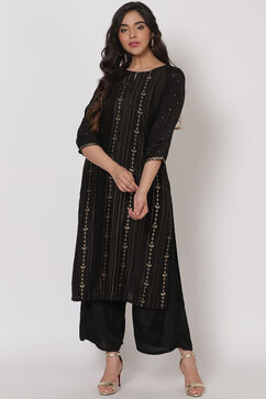 Black Viscose Straight Kurta image number 5