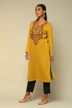 Mustard Acrylic Straight Kurta image number 2