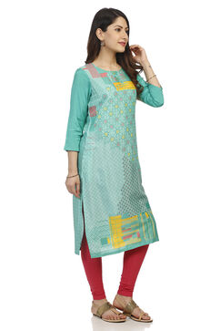 Mint Green Straight Viscose Kurta image number 2