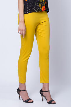 Mustard Poly Cotton Slim Pants image number 2