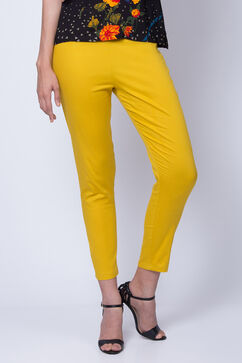 Mustard Poly Cotton Slim Pants image number 0