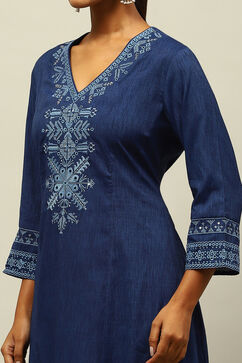 Blue Viscose Blend Straight Embroidered Kurta Palazzo Suit Set image number 1