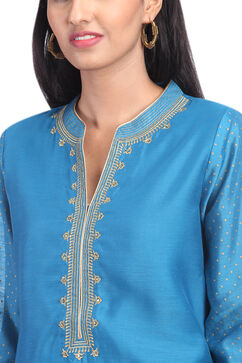 Teal Blue Straight Poly Cotton Indie Top image number 1