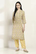 Yellow Printed Straight Kurta Set image number 6