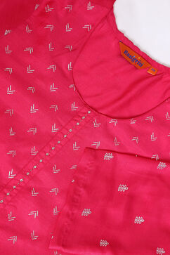 Fuschia Polyester Straight Kurta image number 4