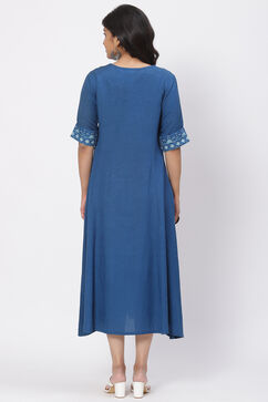 Indigo LIVA Asymmetric Kurta Dress image number 2