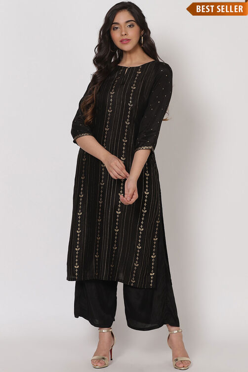 Black Viscose Straight Kurta image number 0