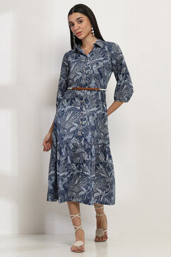 Indigo Cotton Printed Tiered Dress image number 0