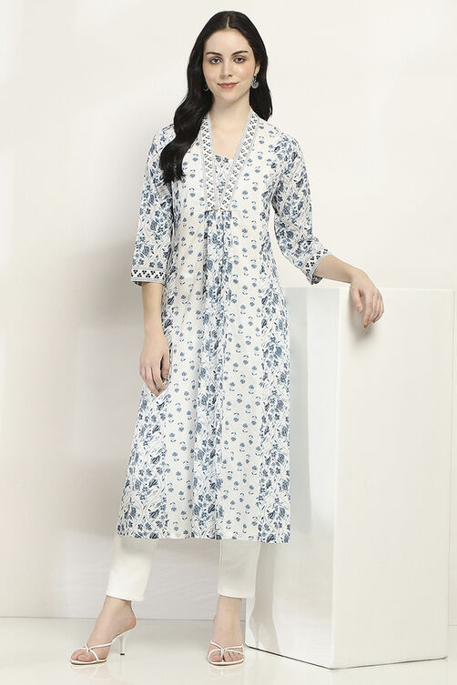 White Cotton A-Line Kurta image number 0