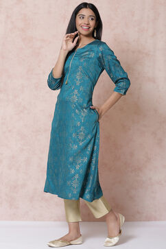 Teal Green LIVA A Line Kurta image number 0