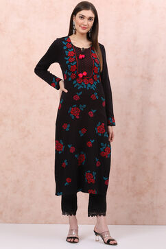 Black Acrylic Straight Kurta image number 3