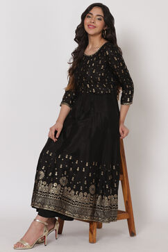 Black Viscose Kalidar Kurta image number 3
