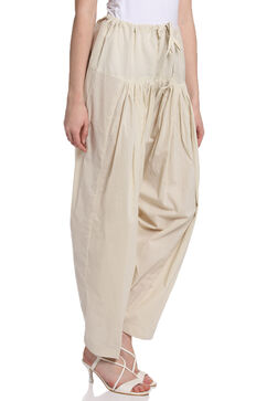 Off White Cotton Fusion Pants image number 3