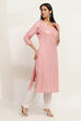 Peach-Colored Printed Straight Kurta image number 4